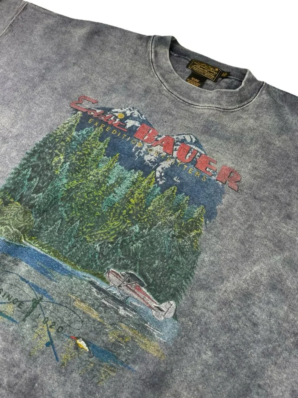 VTG Eddie Bauer Men's Pullover Crewneck Sweatshirt Blue Faded Wash • USA • XL - Picture 1 of 6